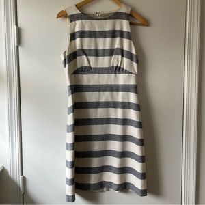 J.Crew Navy and Cream Striped Linen Blend Basketweave Lined Dress - Size 6